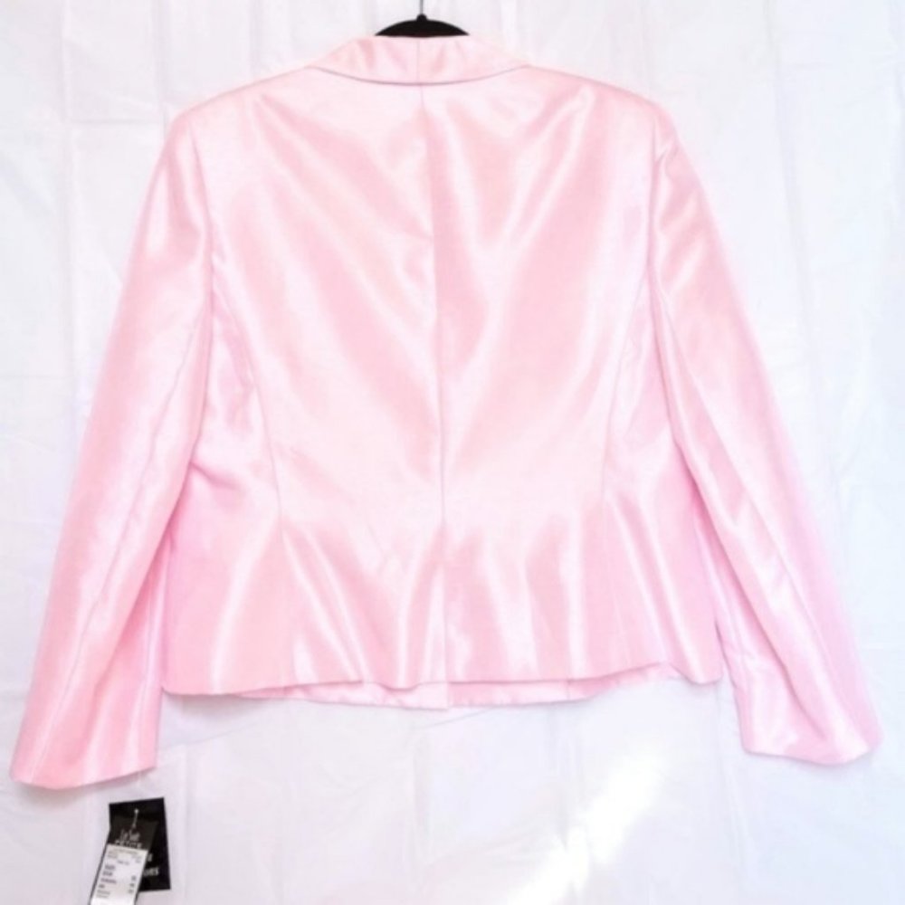 NWT Le Suit Satin Pink Blazer Skirt Set 16 P - Picture 3 of 8
